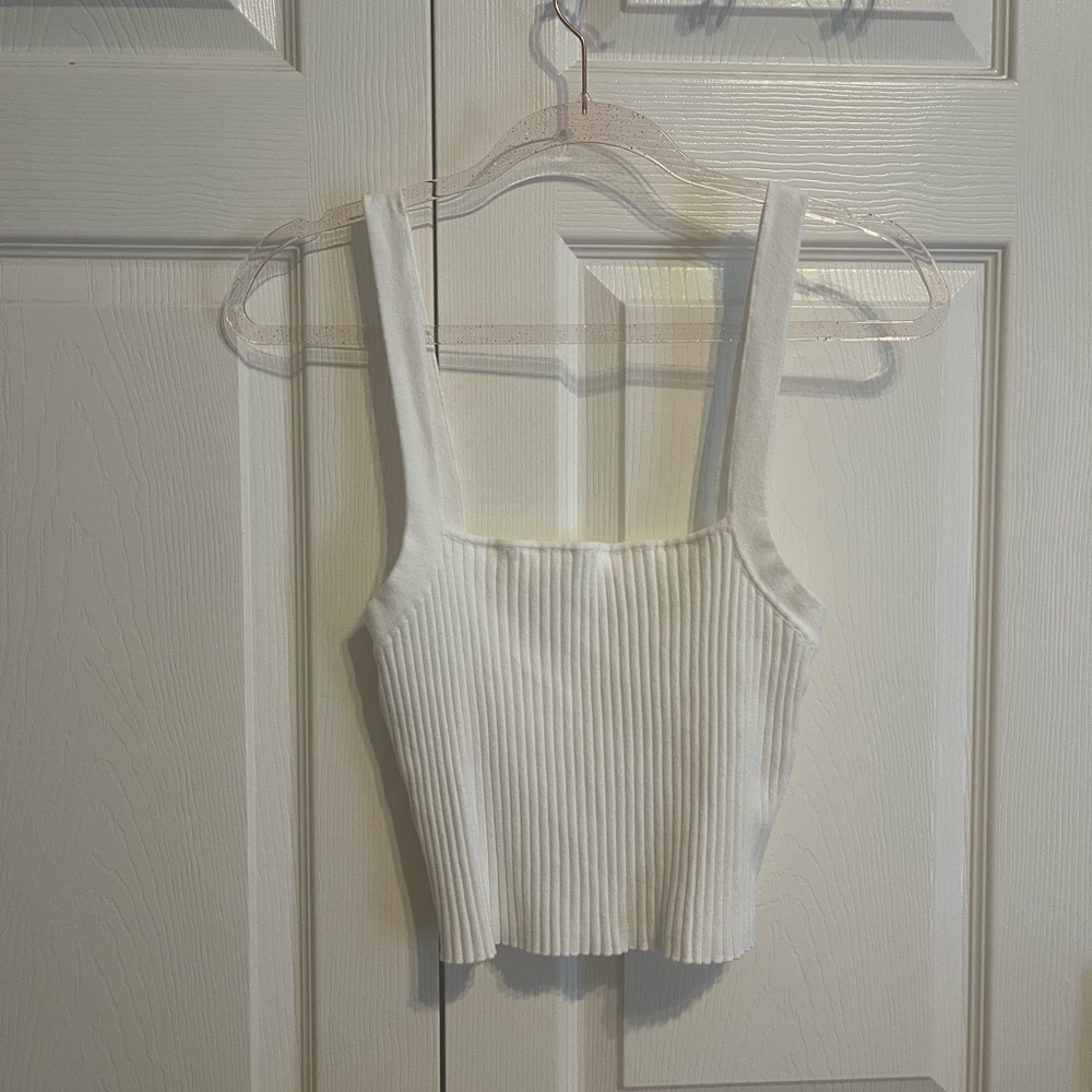 Good American White Ribbed Crop Tank Top